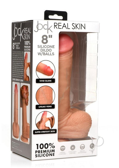 Jock Real Skin Silicone Dildo with Balls - Vanilla - 8in