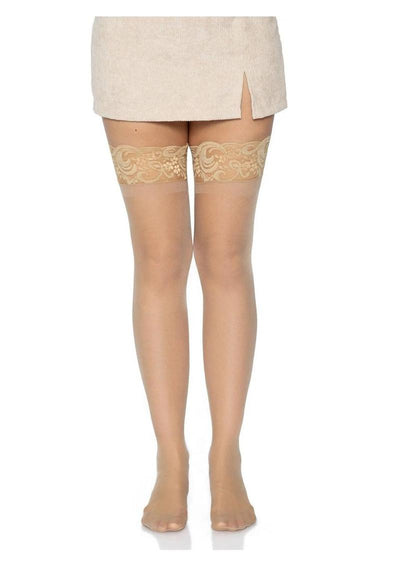 Leg Avenue Stay Up 3in Lace Top Lycra Sheer Thigh High - Nude - One Size