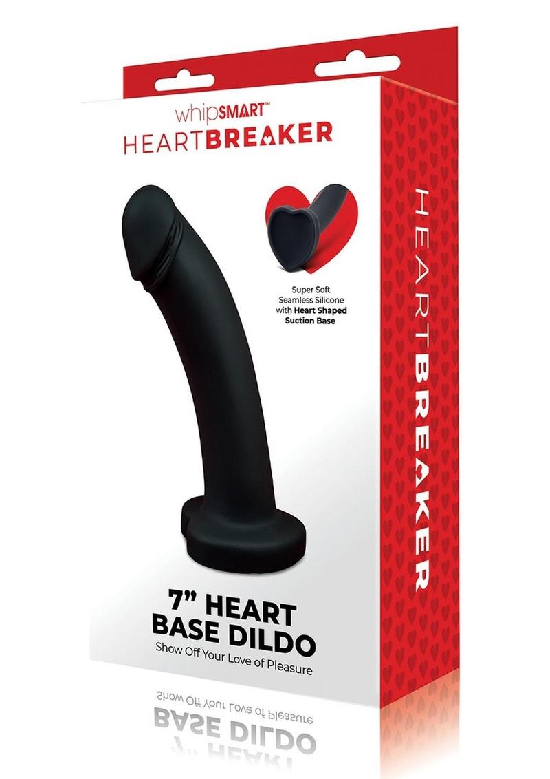 WhipSmart Heartbreaker Silicone Dildo Heart Base - Black - 7in