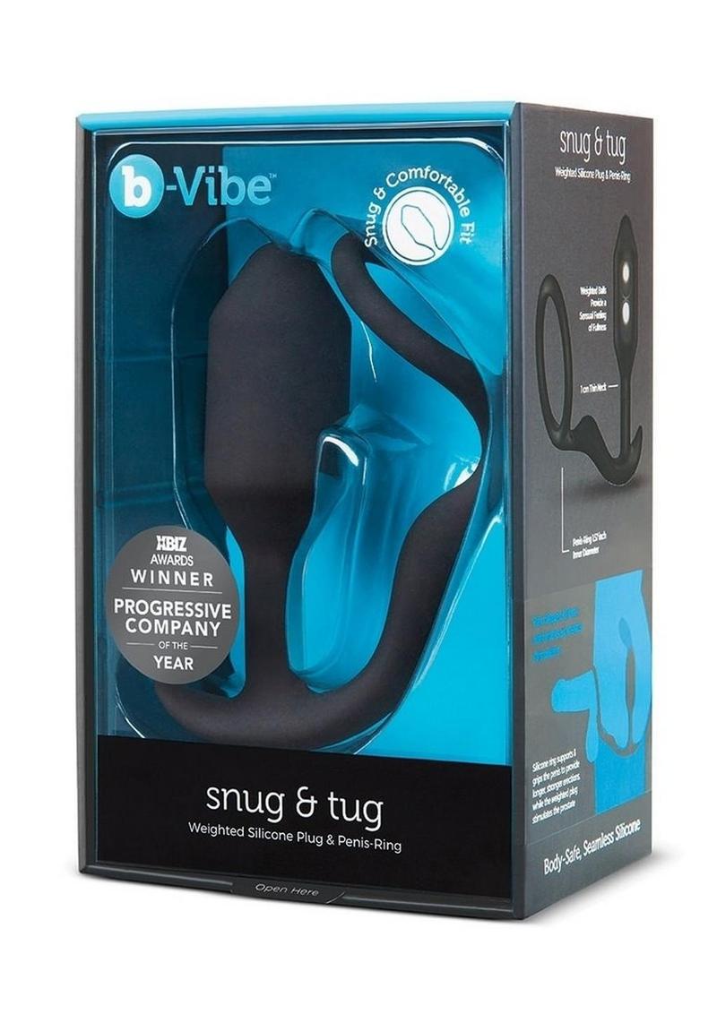 B-Vibe Snug and Tug Silicone Cock Ring and Anal Plug - Black