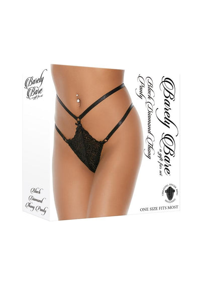 Barely Bare Black Diamond Thong Panty - Black - One Size