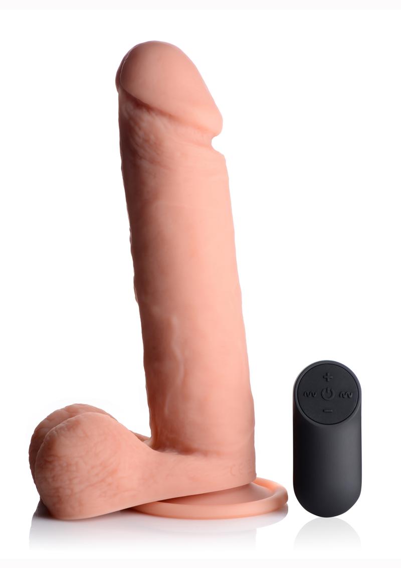 Big Shot Silicone Vibrating Remote Control Rechargeable Dildo with Balls - Vanilla - 9in