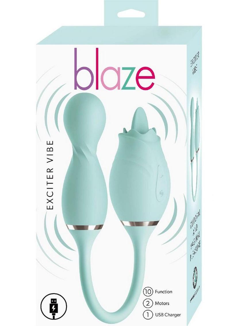 Blaze Exciter Rechargeable Silicone Dual Stimulating Vibrator - Aqua/Blue