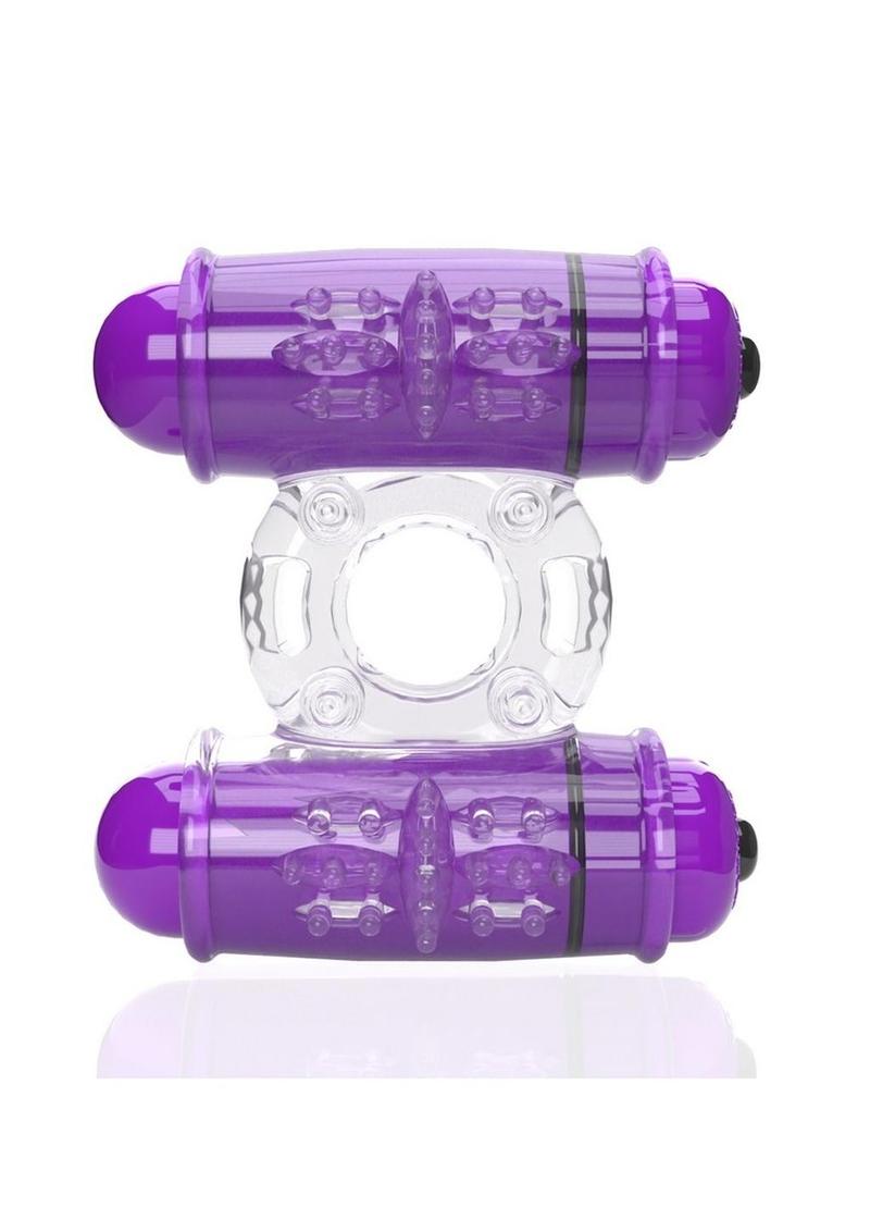 4b Double Wammy Silicone Rechargeable Dual Vibrating Couples Cock Ring - Grape