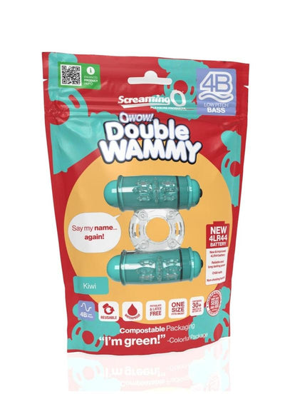 4b Double Wammy Silicone Rechargeable Dual Vibrating Couples Cock Ring - Green/Kiwi