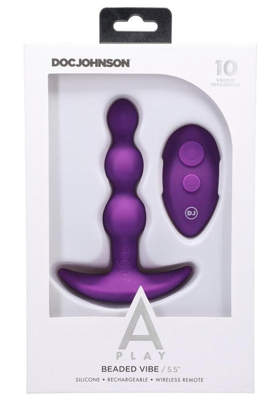 A-Play Shaker Rechargeable Silicone Beaded Anal Plug with Remote Control - Purple