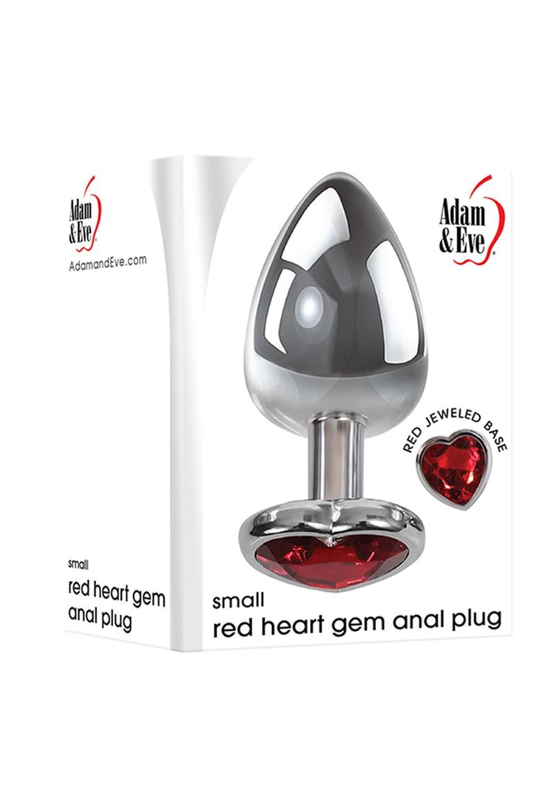 Adam and Eve Heart Gem Anal Plug - Metal/Red/Silver - Small