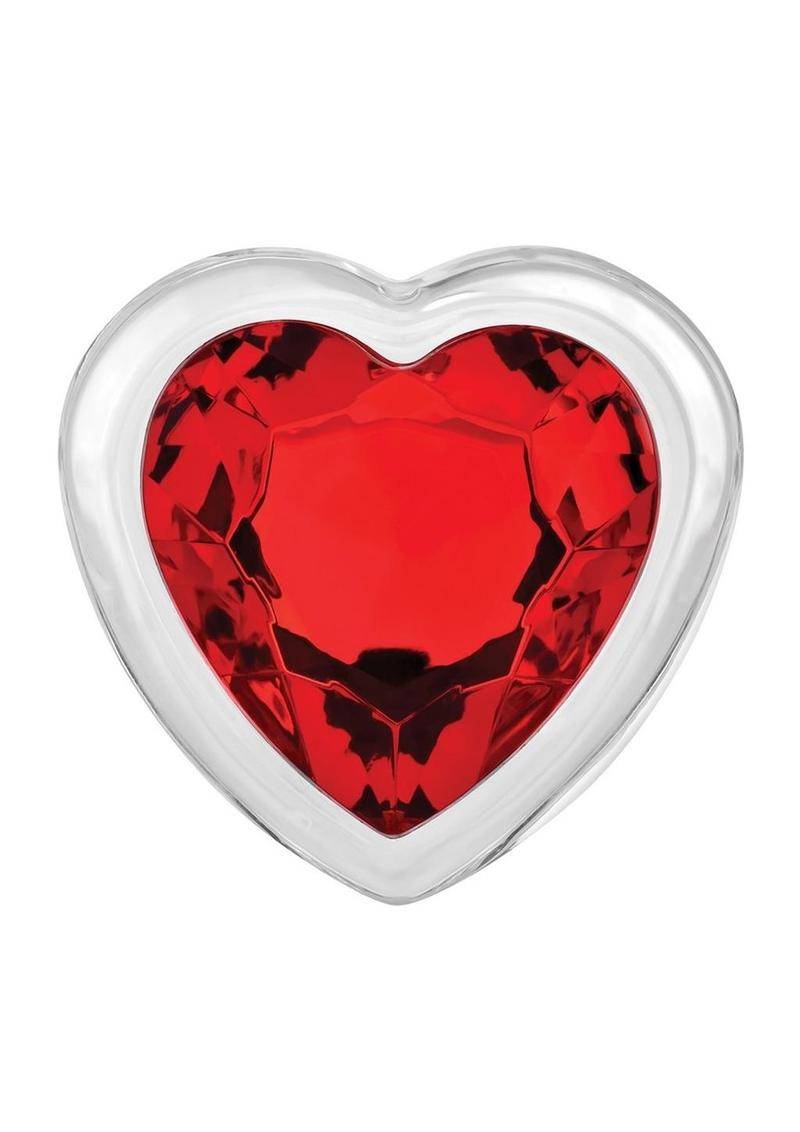 Adam and Eve Red Heart Gem Glass Anal Plug