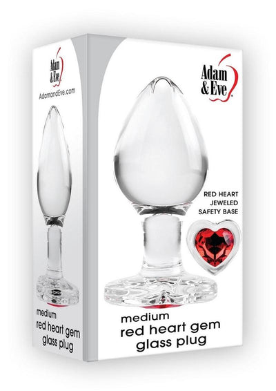 Adam and Eve Red Heart Gem Glass Anal Plug - Red - Medium