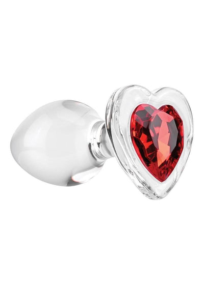 Adam and Eve Red Heart Gem Glass Anal Plug