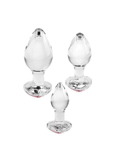 Adam and Eve Red Heart Gem Glass Anal Plug - Red - 3 Per Set/Set