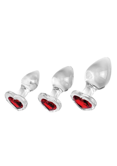 Adam and Eve Red Heart Gem Glass Anal Plug