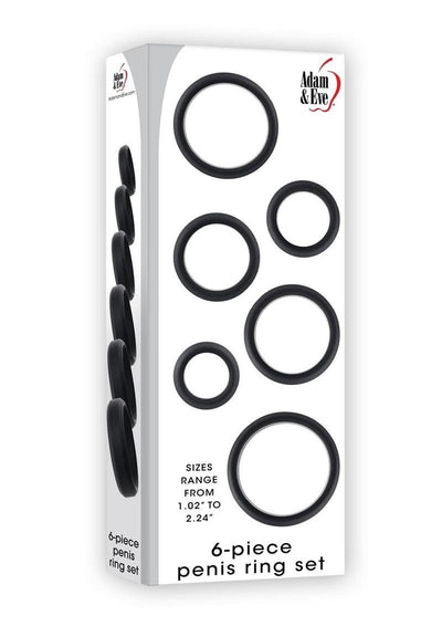 Adam and Eve Silicone Penis Ring - Black - 6 Piece/Set