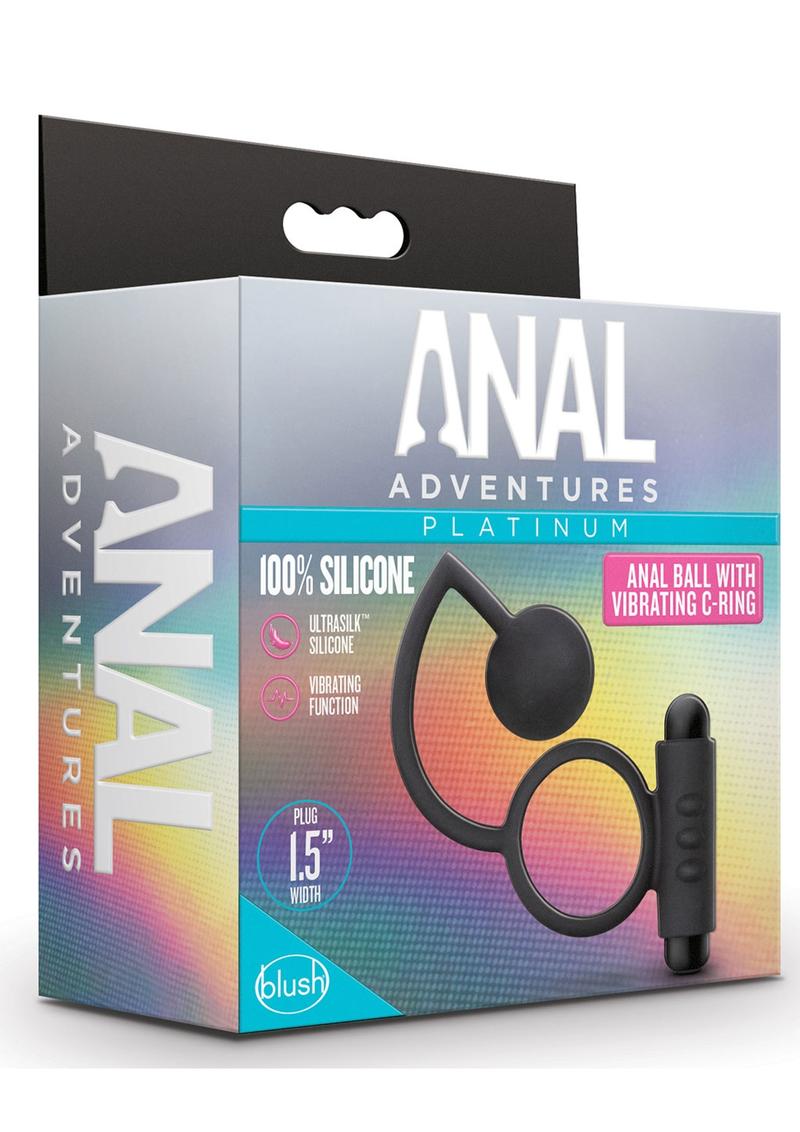 Anal Adventures Platinum Silicone Anal Ball with Vibrating Cock Ring - Black