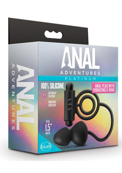 Anal Adventures Platinum Silicone Anal Plug with Vibrating Cock Ring - Black