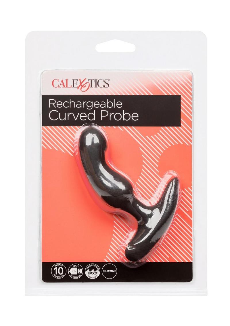 Anal Toys Rechargeable Curved Probe Silicone Anal Stimulator - Black