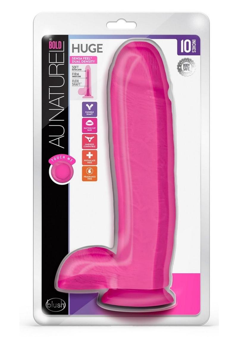 Au Naturel Bold Huge Dildo with Suction Cup and Balls - Pink - 10in