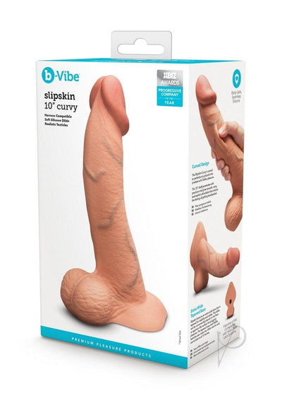 B-Vibe Slipskin Realistic Silicone Curved Dildo - Caramel - 10in