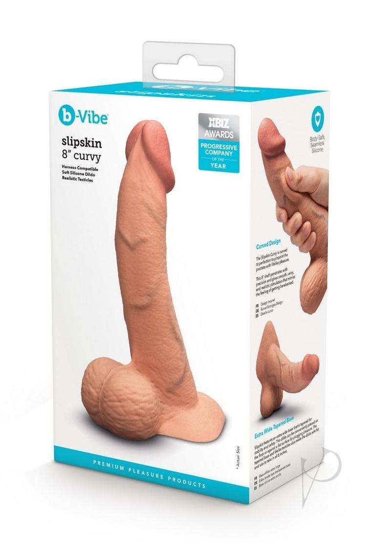 B-Vibe Slipskin Realistic Silicone Curved Dildo - Caramel - 8in