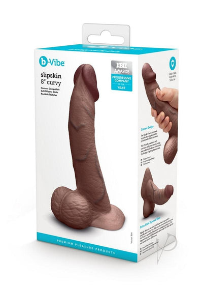 B-Vibe Slipskin Realistic Silicone Curved Dildo - Chocolate - 8in