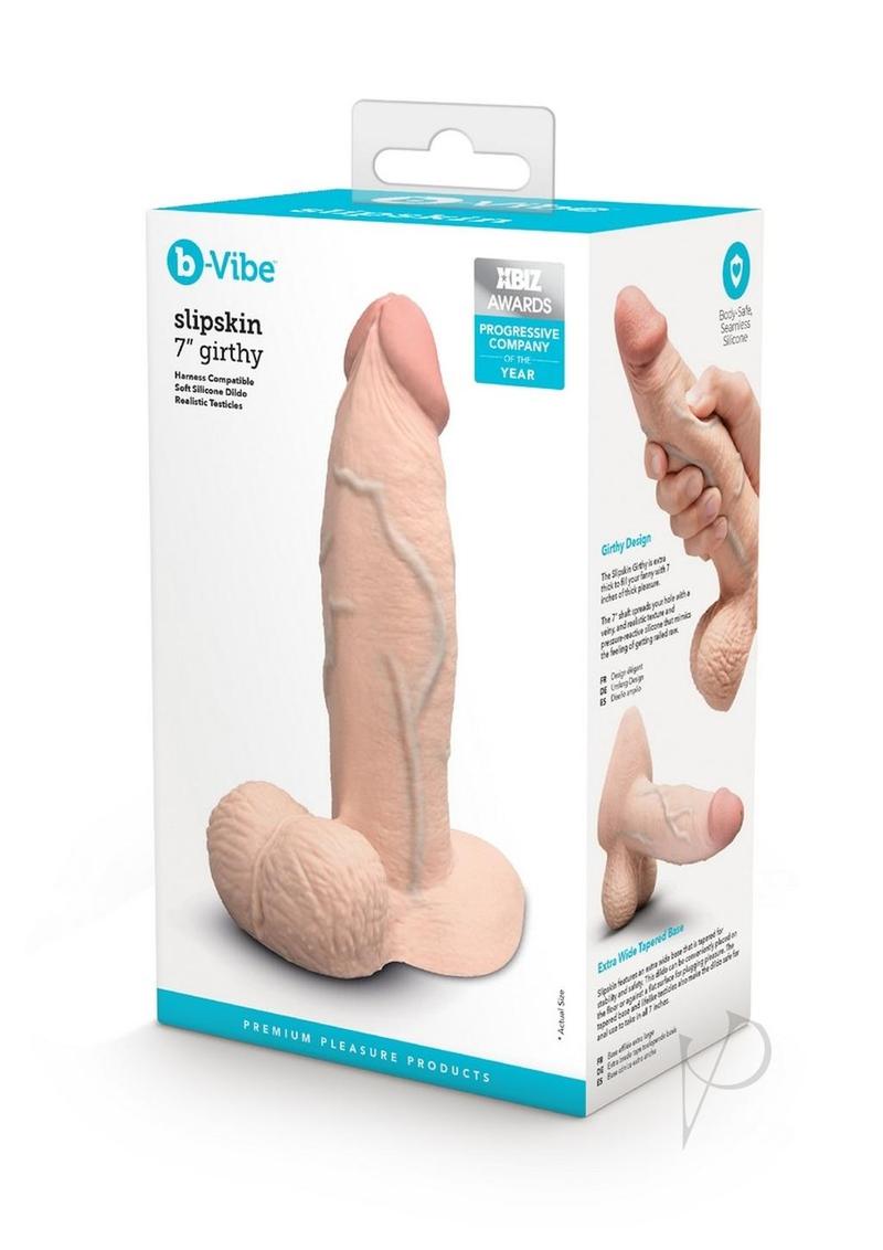 B-Vibe Slipskin Realistic Silicone Girthy Dildo - Vanilla - 7in