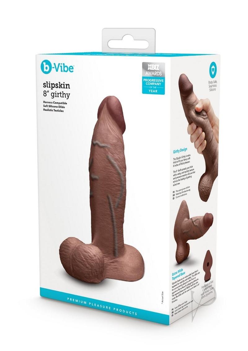 B-Vibe Slipskin Realistic Silicone Girthy Dildo - Chocolate - 8in