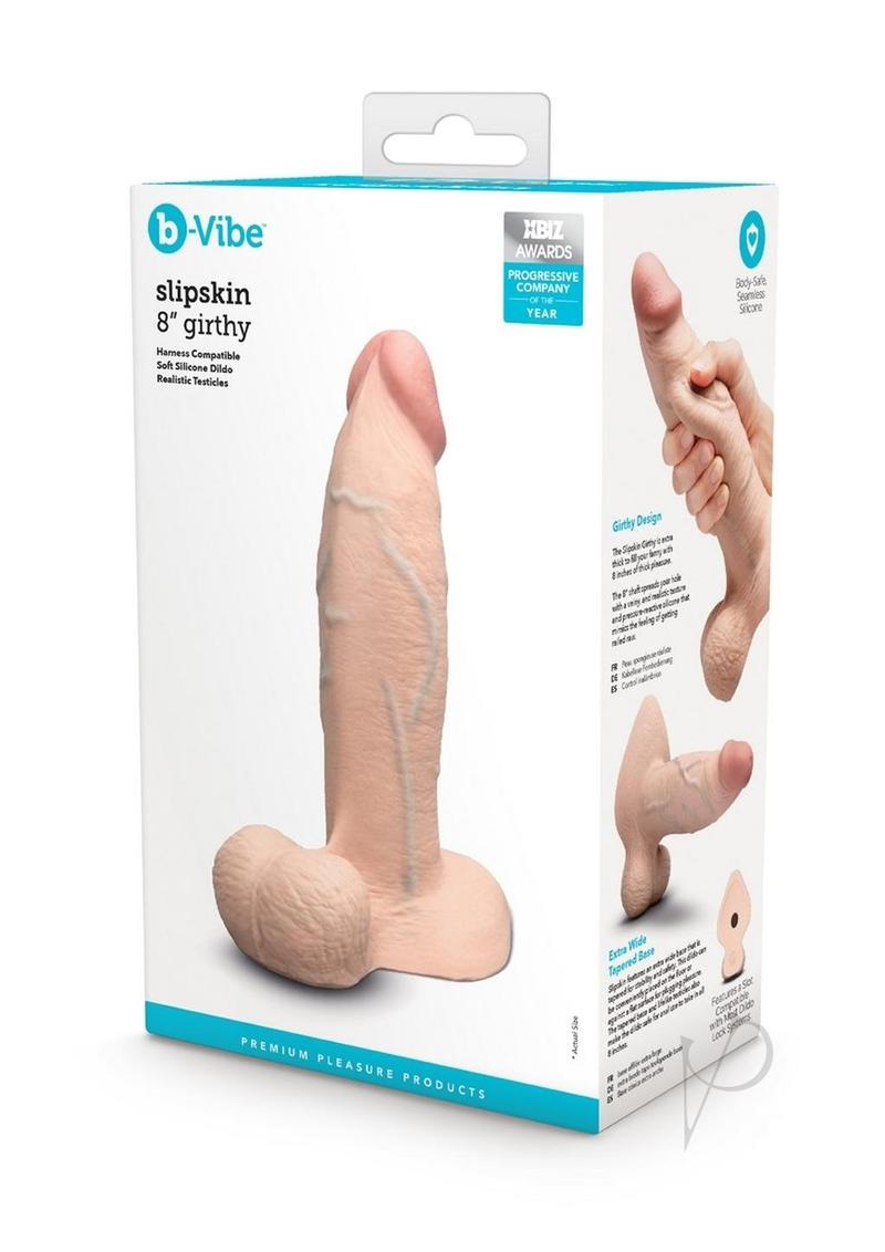 B-Vibe Slipskin Realistic Silicone Girthy Dildo - Vanilla - 8in