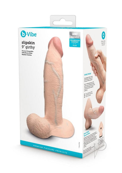 B-Vibe Slipskin Realistic Silicone Girthy Dildo - Vanilla - 9in