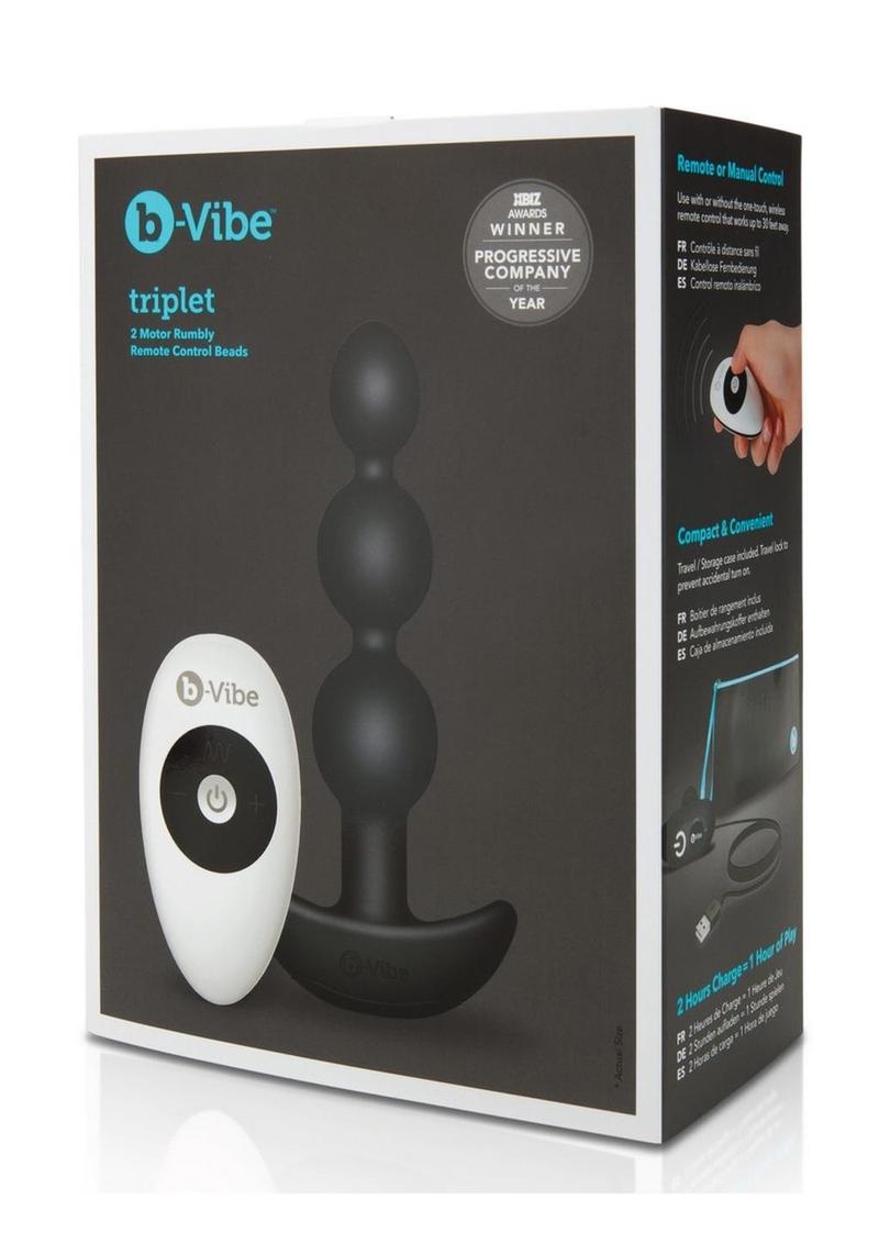 B-Vibe Triplet Anal Beads Rechargeable Silicone Beads with Remote Control - Black