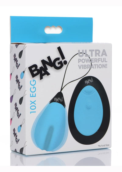 Bang! 10x Rechargeable Silicone Vibrating Egg with Remote Control - Blue