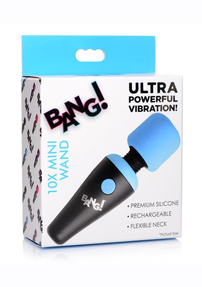 Bang! 10x Vibrating Mini Rechargeable Silicone Wand Massager - Blue