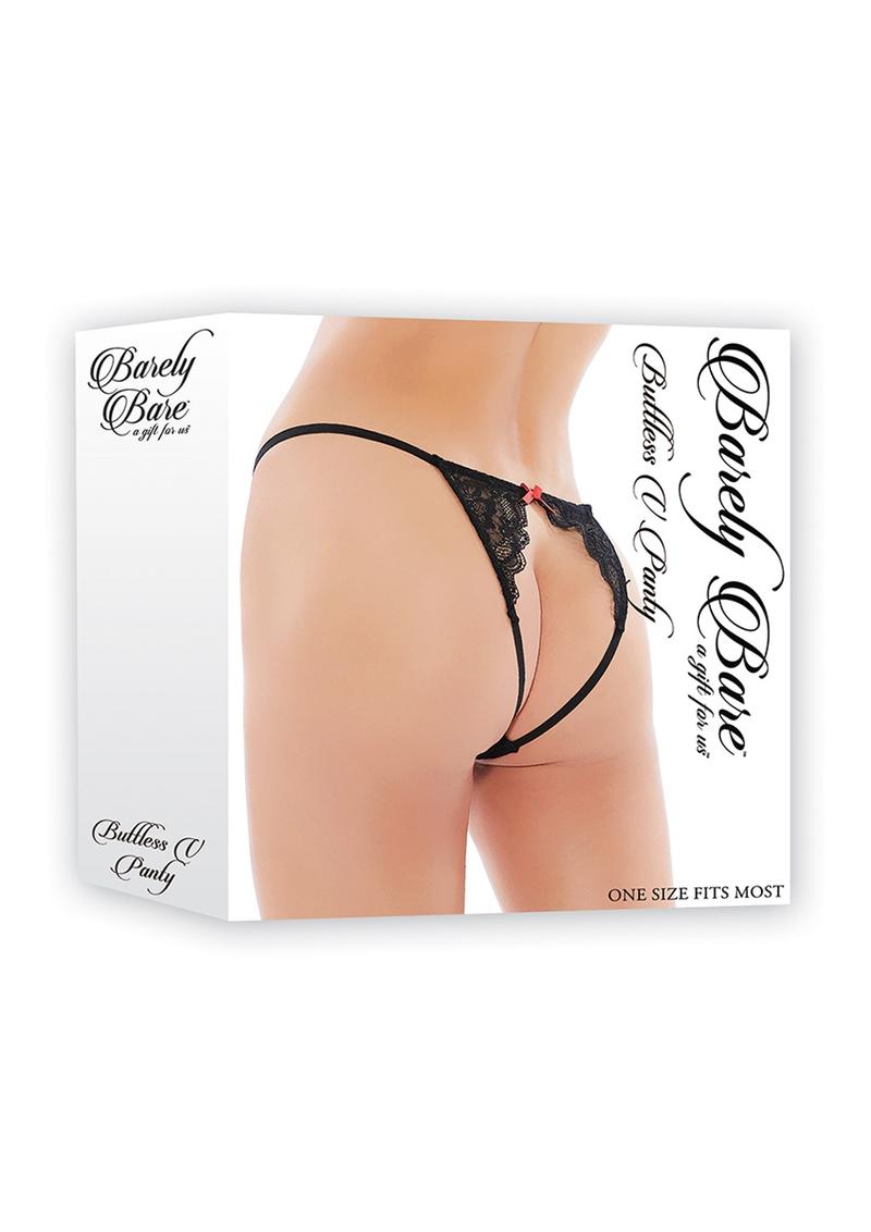 Barely Bare Buttless V Panty - Black - One Size