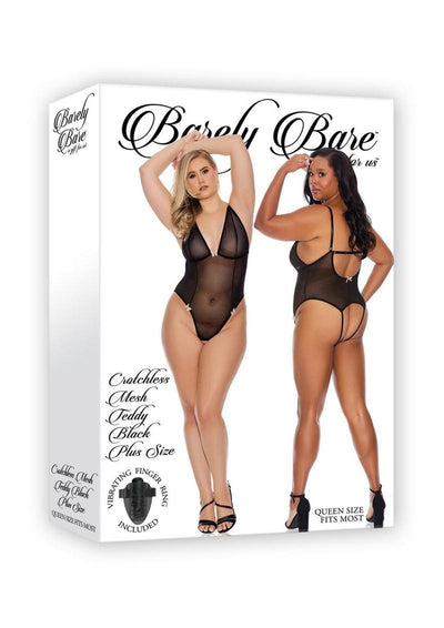 Barely Bare Crotchless Mesh Teddy - Black - Plus Size/Queen