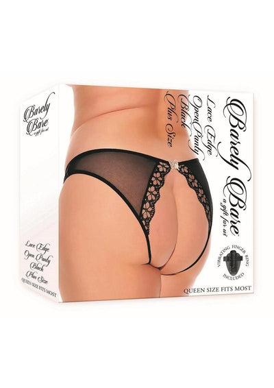 Barely Bare Lace Edge Open Panty - Black - Plus Size/Queen