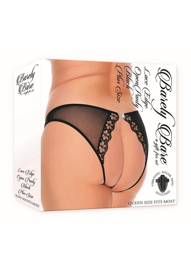 Barely Bare Lace Edge Open Panty - Black - Plus Size/Queen