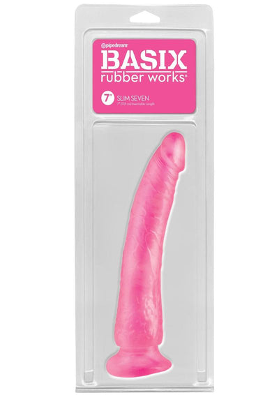 Basix Dong Slim 7 with Suction Cup - Pink - 7in