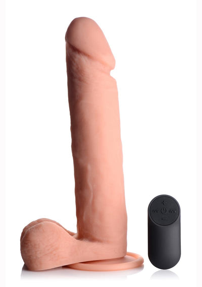 Big Shot Silicone Vibrating Remote Control Rechargeable Dildo with Balls - Vanilla - 10in