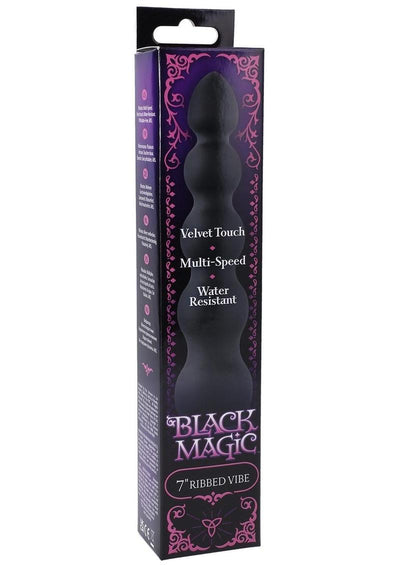 Black Magic Ribbed Waterproof Vibrator - Black - 7in