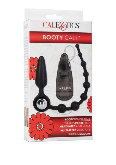 Booty Call Booty Double Dare Silicone Vibrating Butt Plug with Anal Beads - Black