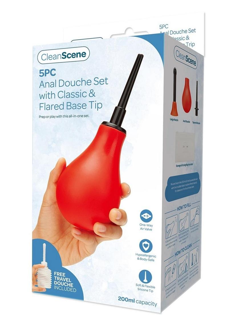 Cleanscene Anal Douche Set with Classic and Flared Base - Black/Red