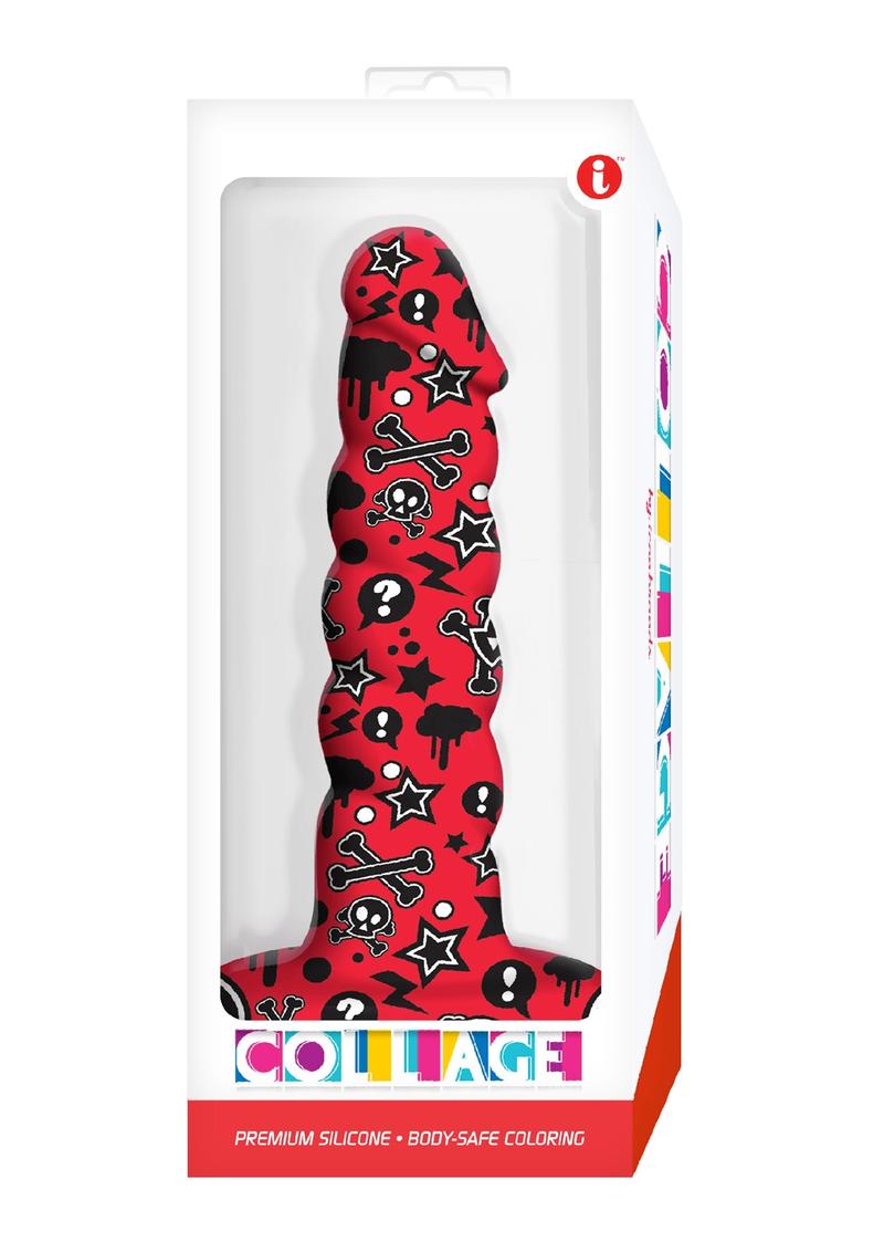 Collage Goth Girl Twisted Silicone Dildo - Red