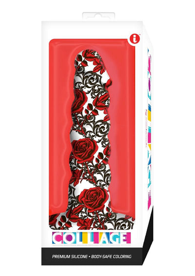 Collage Iron Rose Twisted Silicone Dildo - Red/White