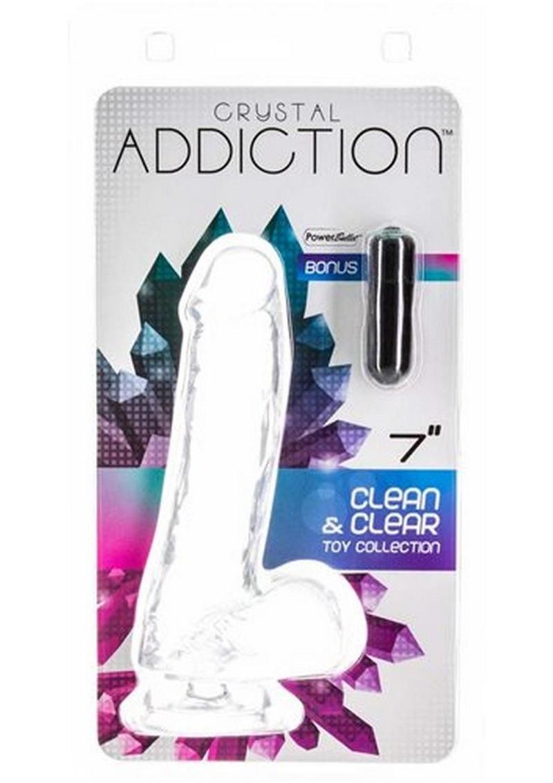 Crystal Addiction Dildo with Balls - Clear - 7in