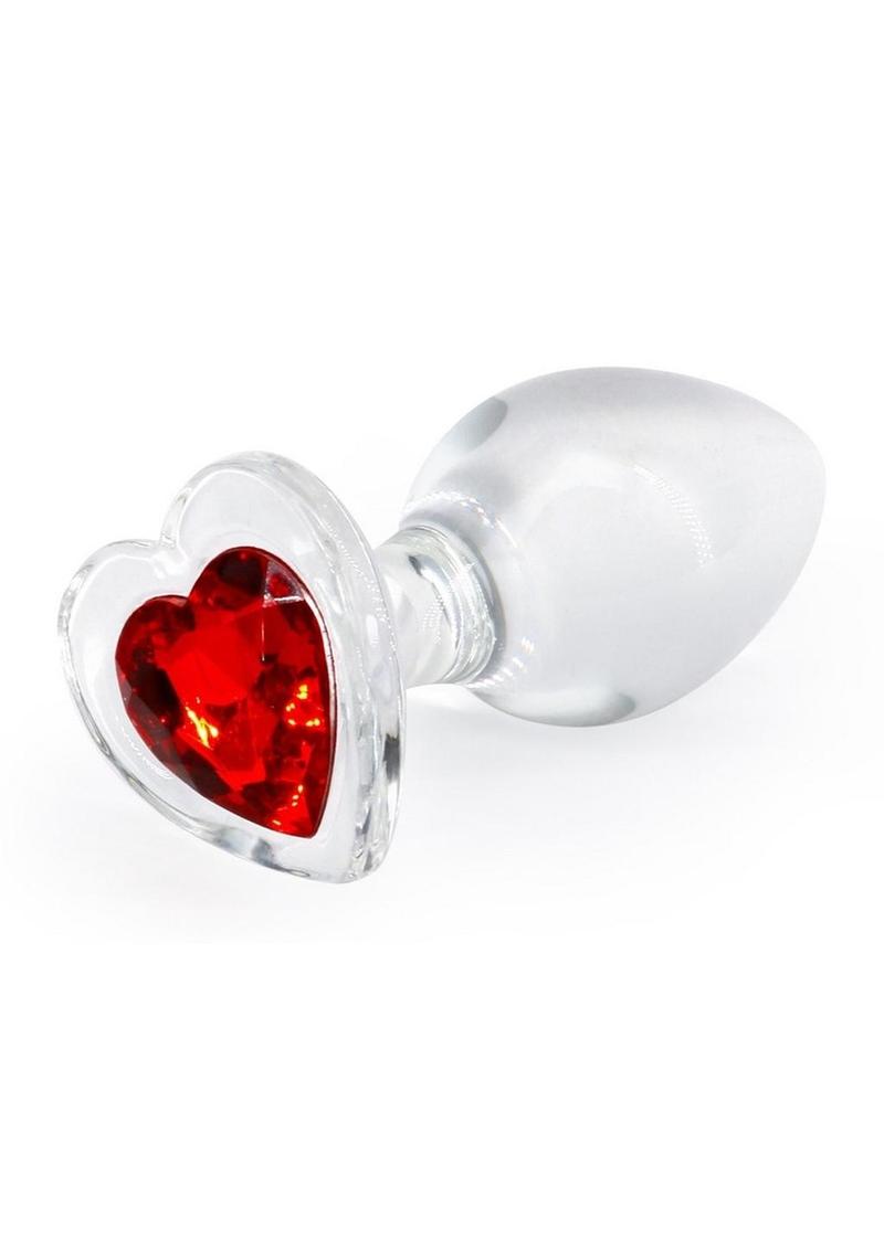 Crystal Desires Red Heart Glass Anal Plugs - Red - Medium