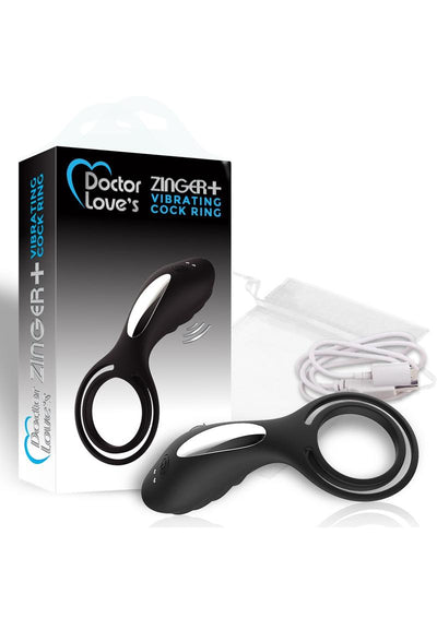 Doctor Love's Zinger Plus Silicone Rechargeable Vibrating Cock Ring - Black