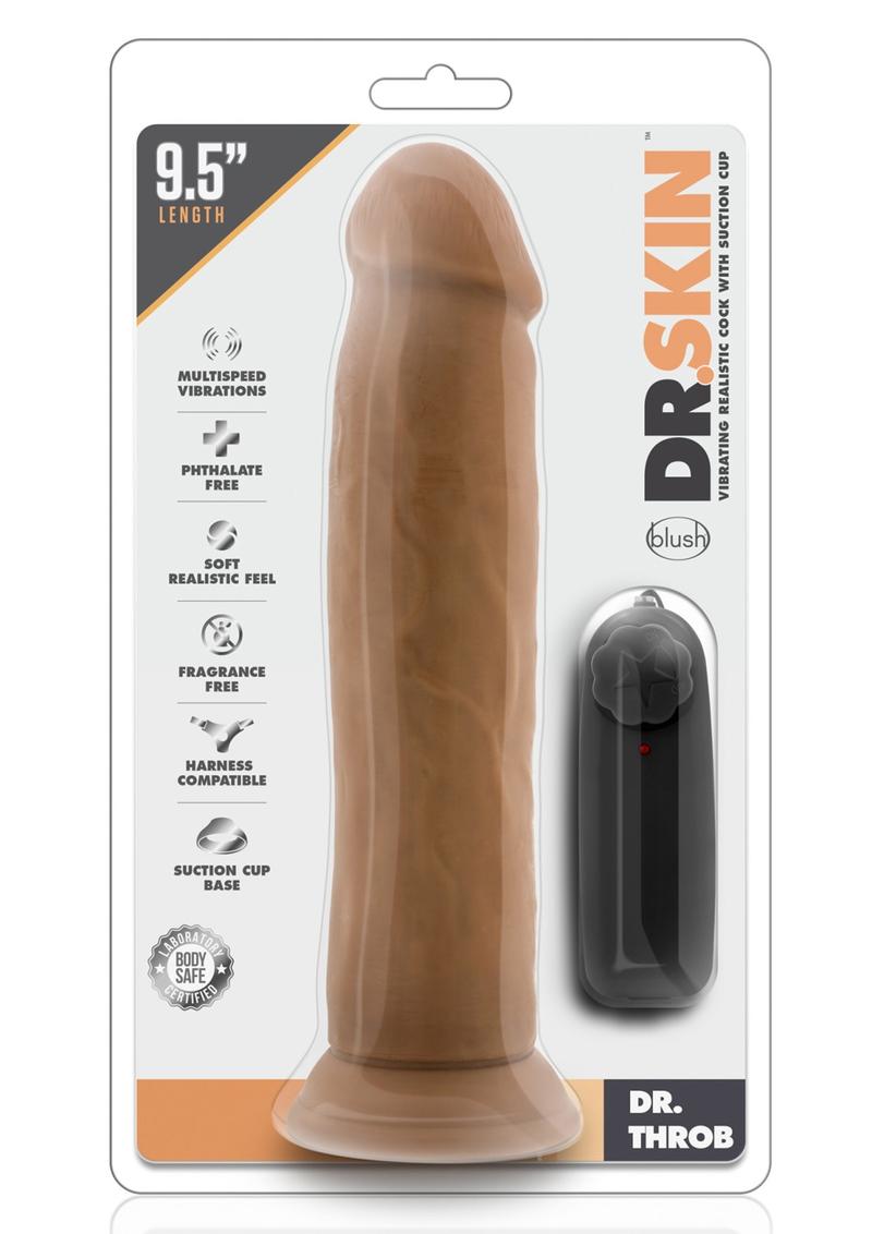 Dr. Skin Dr. Throb Vibrating Dildo with Remote Control - Brown/Mocha - 9.5in