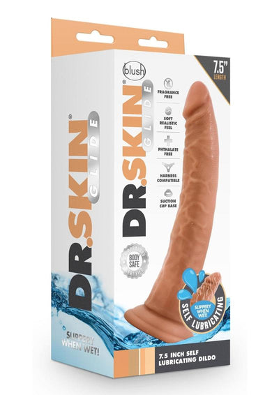 Dr. Skin Glide Self Lubricating Dildo - Caramel - 7.5in