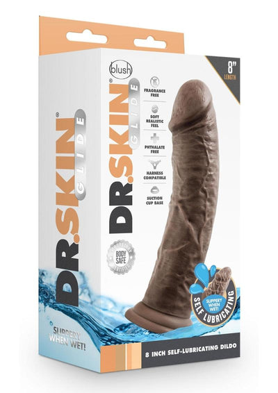 Dr. Skin Glide Self Lubricating Dildo - Chocolate - 8in