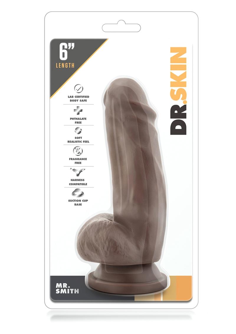 Dr. Skin Mr. Smith Dildo with Balls and Suction Cup - Chocolate - 7in