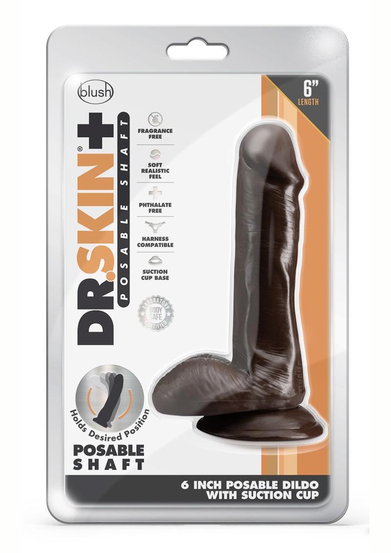 Dr. Skin Plus Posable Dildo with Balls and Suction Cup - Chocolate - 6in